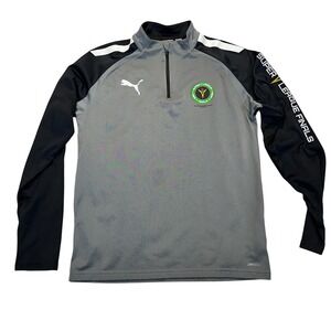 Puma Kids Grey Black Super Y League Finals 2021 Soccer 1/4 Zip Pullover Large L